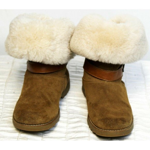 UGG Nessa Chestnut Shearling Boots Women's Sz 4 Suede Sherpa Lined Zipper Back - Picture 2 of 11